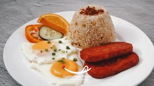 Spamsilog Filipino Rice Breakfast (Spam at Sinangag na Kanin) Spam with Garlic Fried Rice