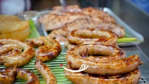 Sai Ooah Street Food in Thailand Grilled pork sausage wrapped in an intestine casing