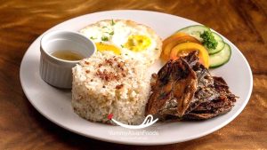 Salted Dried Rabbitfish Filipino Rice Breakfast with Garlic Fried Rice (Danggit with Sinangag na Kanin)