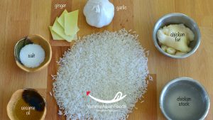 Cooking Hainanese Chicken Rice Step 1 Prepare Ingredients Gathering and prepping chicken, rice, ginger